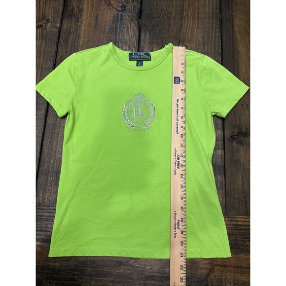 Lauren Ralph Lauren Top Womens PXS Green, Crest Logo, Short Sleeve Crew Neck - Picture 3 of 5